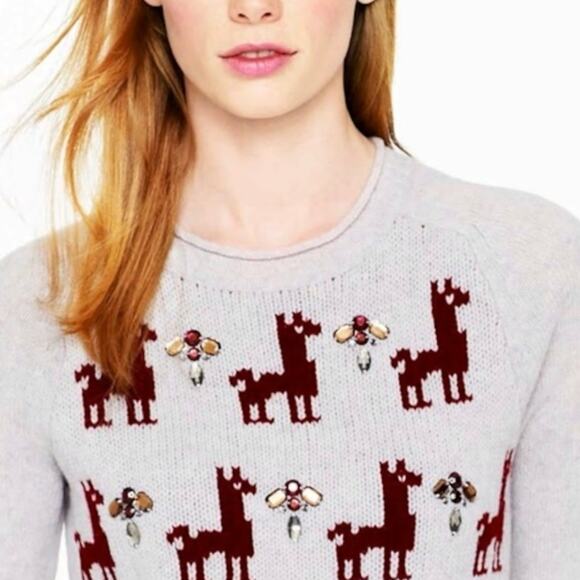 J. Crew Bejeweled 100% Wool Llama Novelty sweater, Gray/MulticolorJewels, XS - Picture 2 of 8